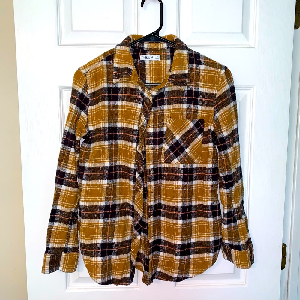 Arizona Yellow & Brown Plaid Long Sleeve Shirt - Small